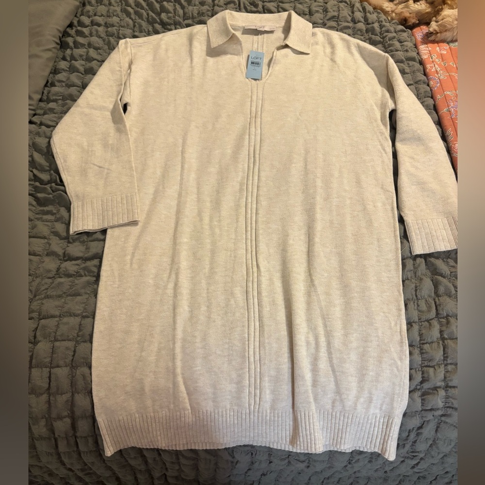 NWT Loft Women’s Rib Trim Collared Mini Sweater Dress Size Large Petite